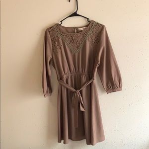 Brown lace insert dress
